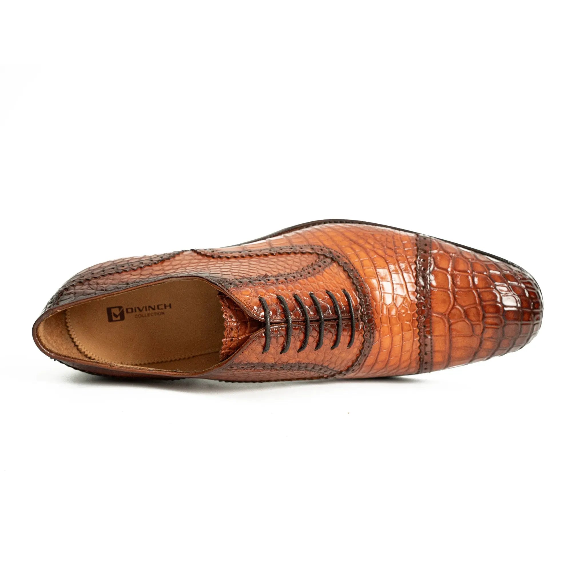 Cognac Croc-Embossed Oxford Shoe