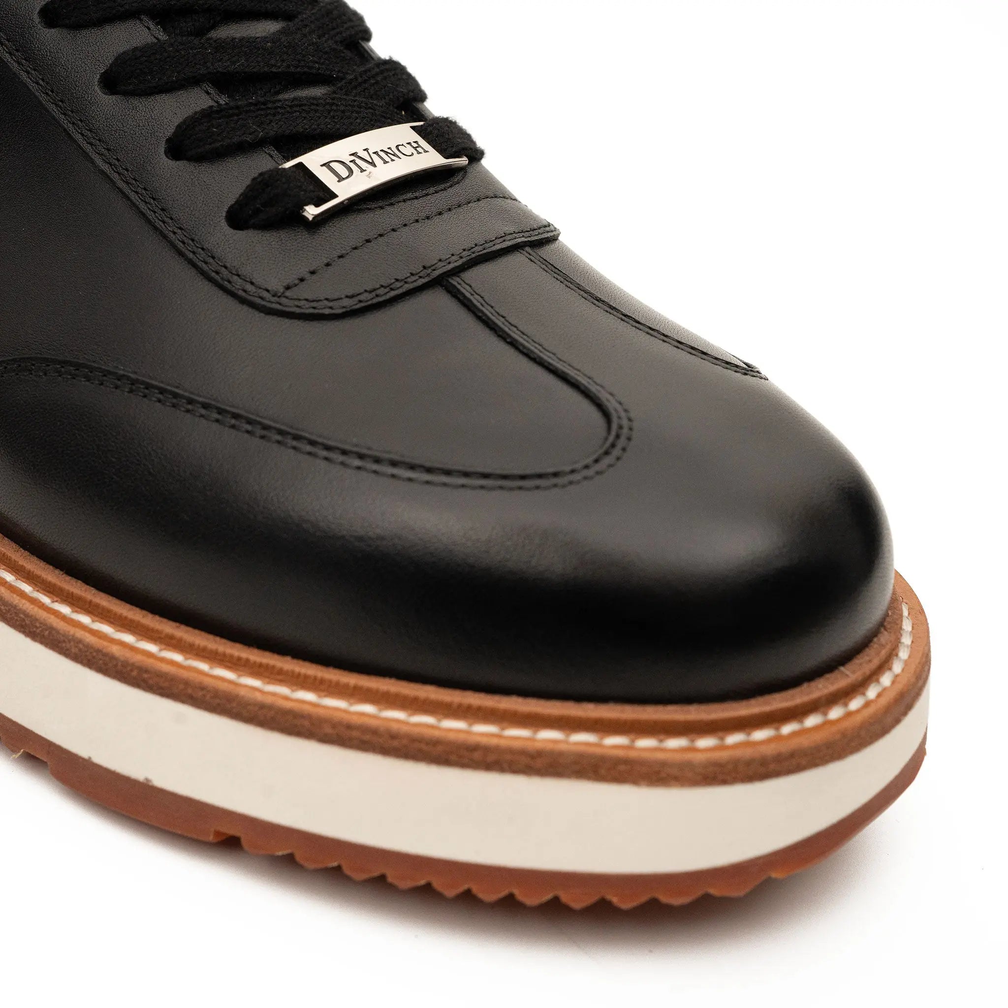 Black Leather Lace-Up Platform Shoes