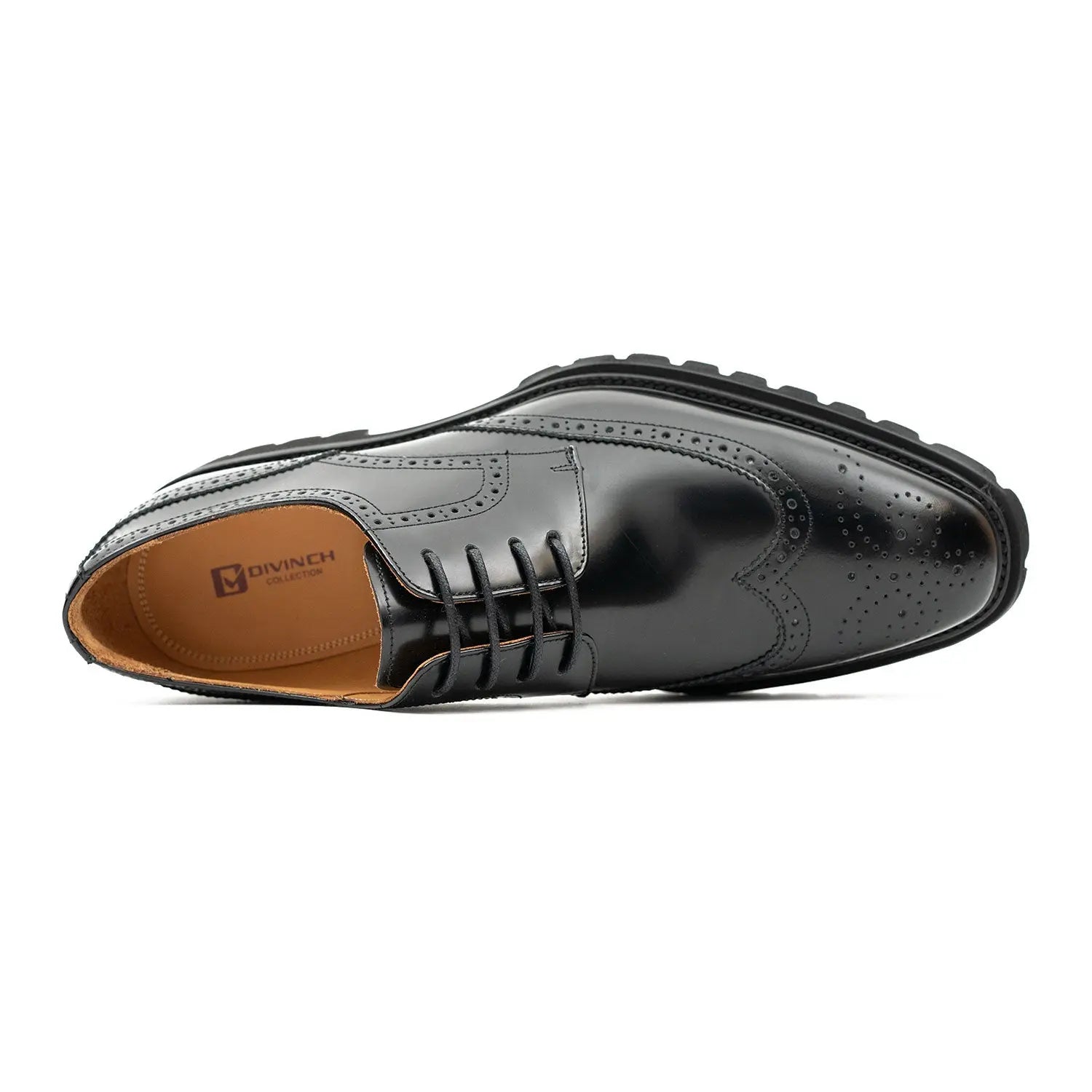 Black Brogue Derby Shoes with Lug Sole