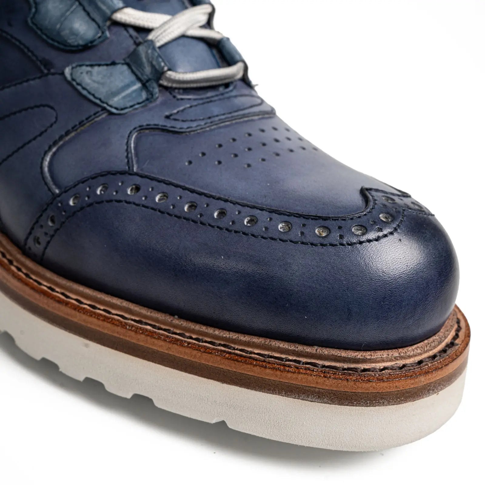 Blue Brogue Casual Shoes with White Sole