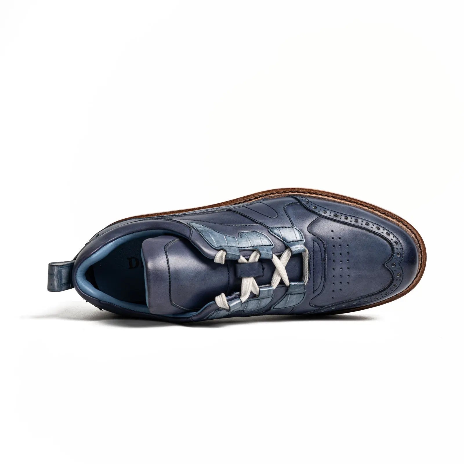 Blue Brogue Casual Shoes with White Sole