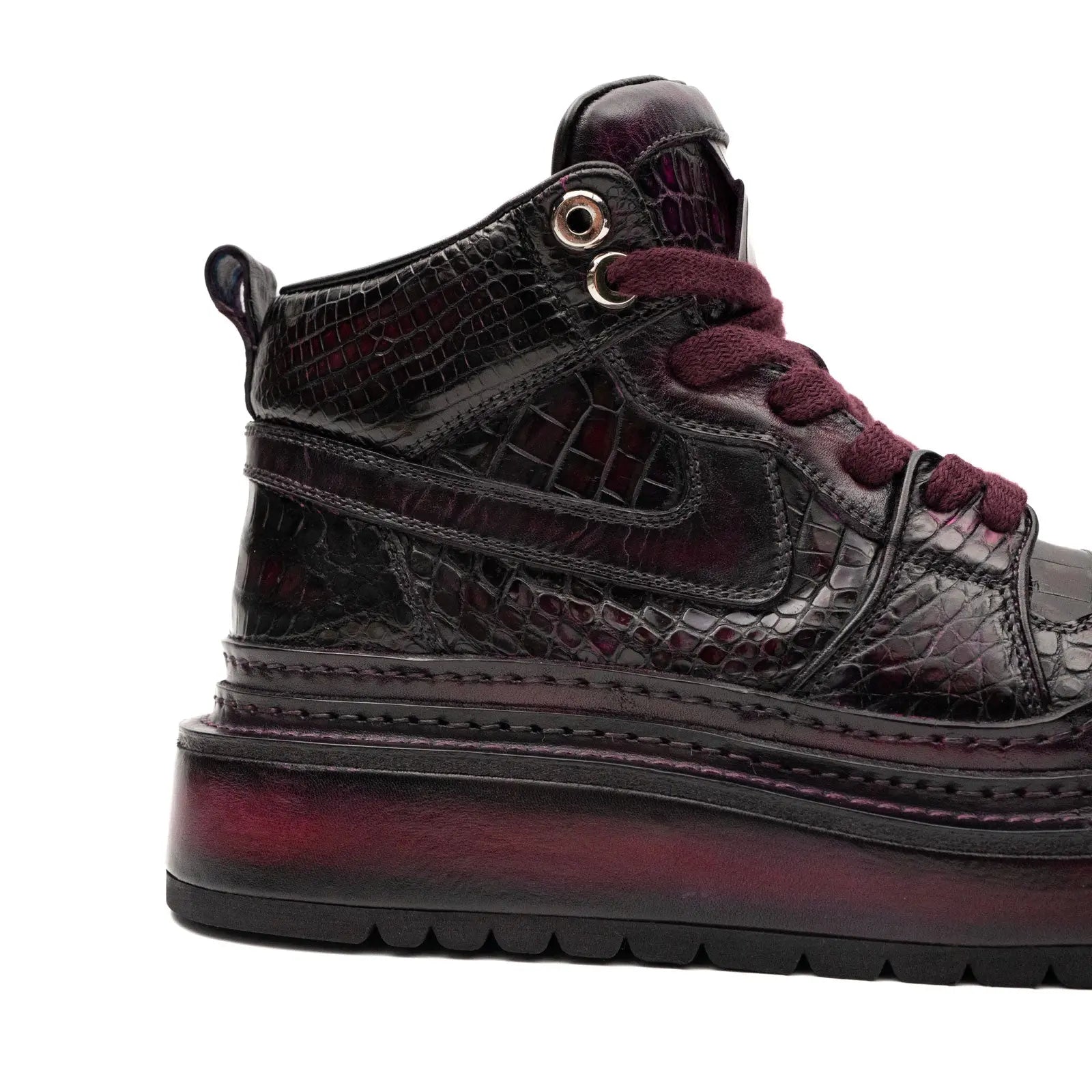 Burgundy Crocodile Platform High-Top