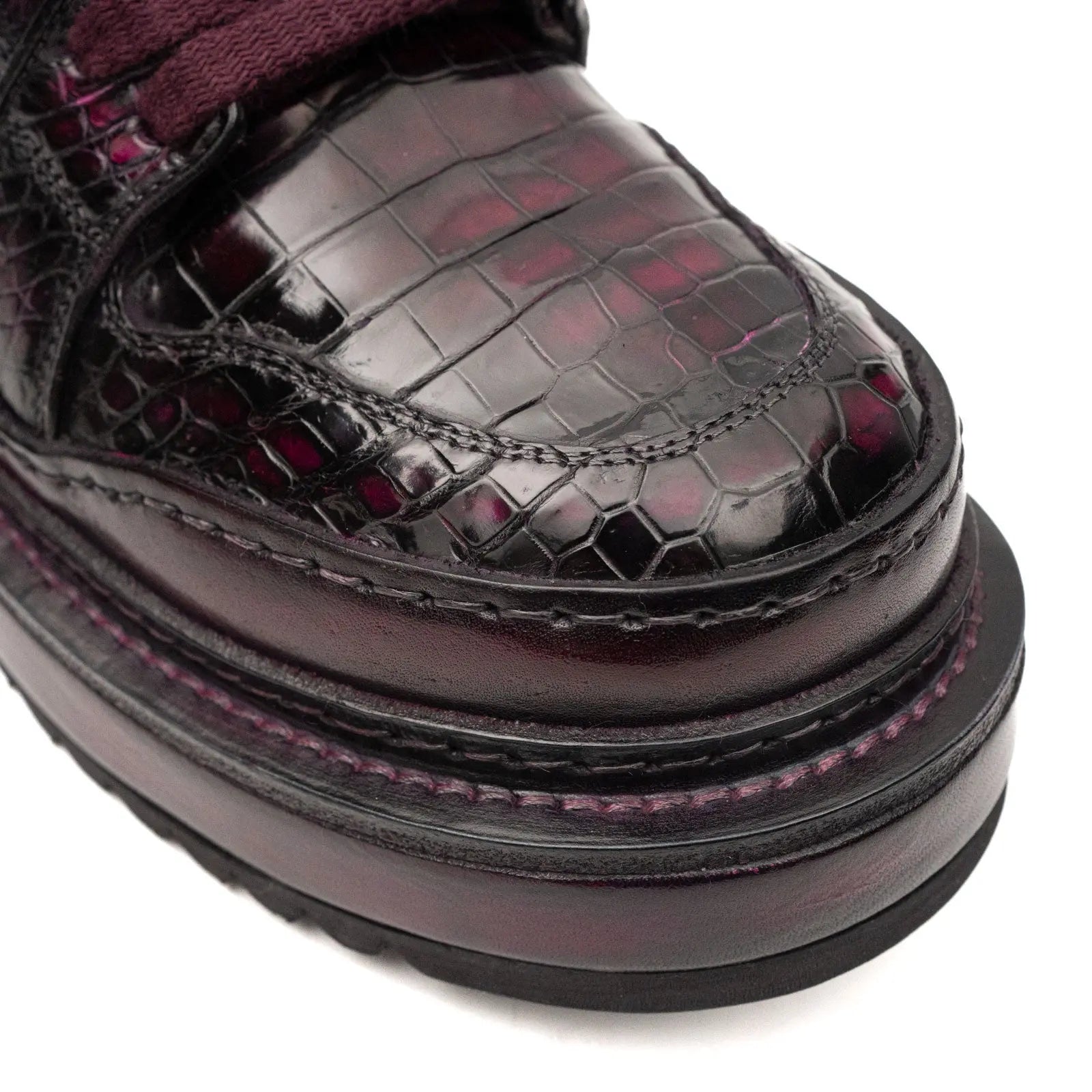 Burgundy Crocodile Platform High-Top