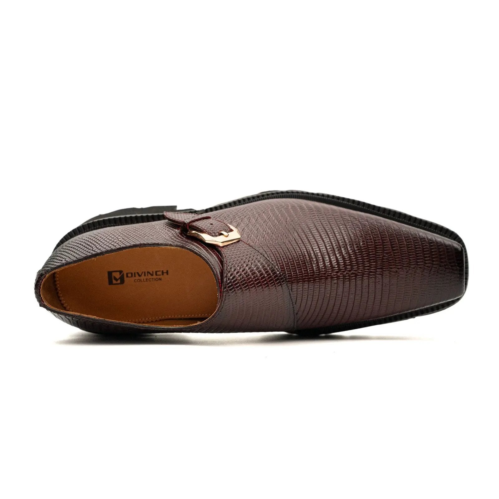 Brown Textured Monk Shoes with Lug Sole