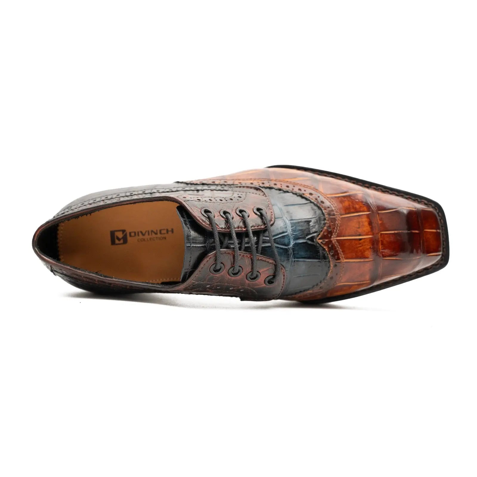 Cognac Black Crocodile Derby Shoe