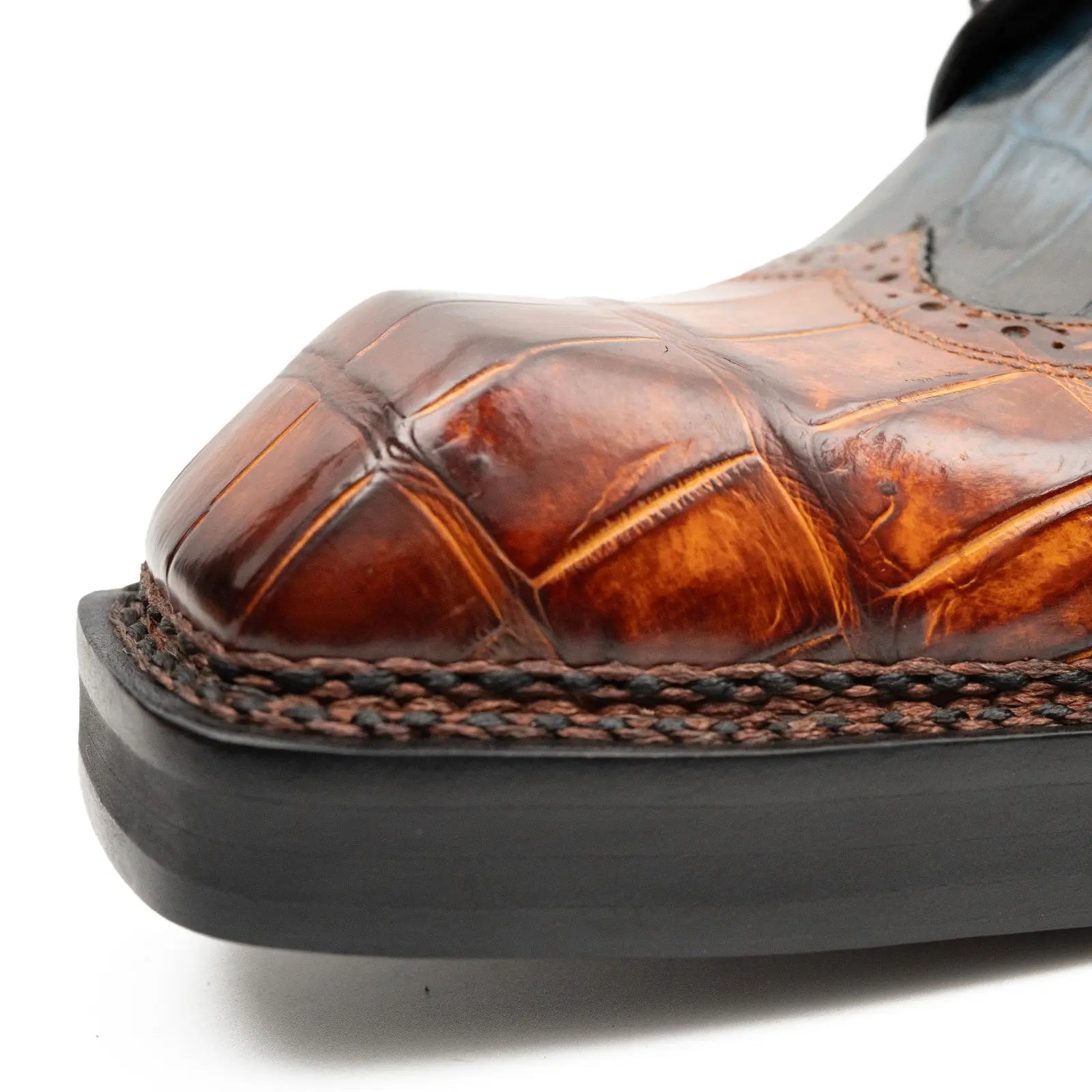 Cognac Black Crocodile Derby Shoe