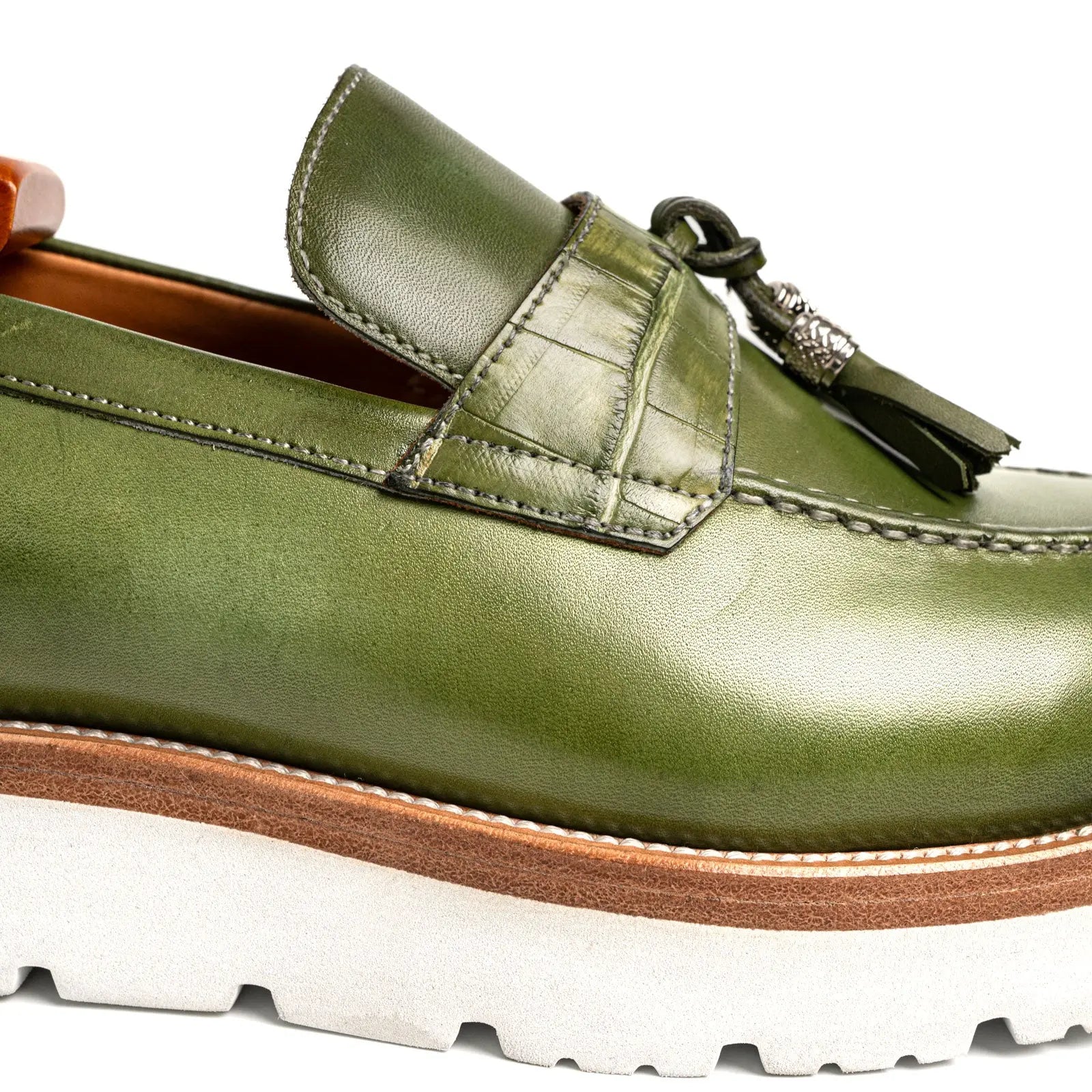Olive Green Crocodile-Effect Loafer