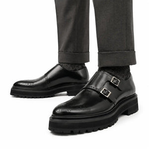 Black Double Monk Strap Lift Shoe