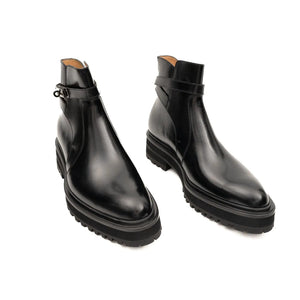 Black Leather Buckle Chelsea Boots