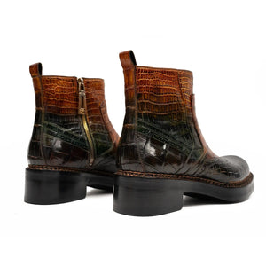 Cognac-Black Crocodile Chelsea Boot