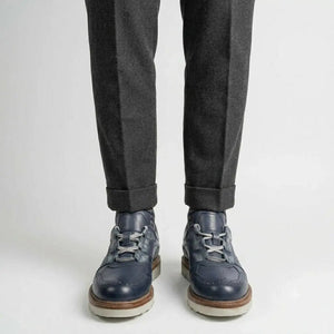 Blue Brogue Casual Shoes with White Sole