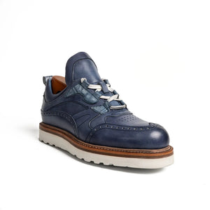 Blue Brogue Casual Shoes with White Sole