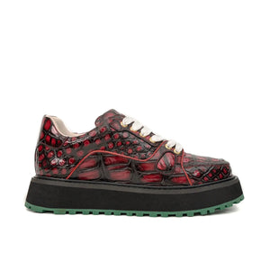 Burgundy Crocodile Platform Sneaker