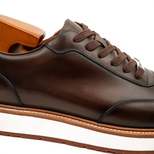 Coffee Leather Lace-Up Platform Shoes