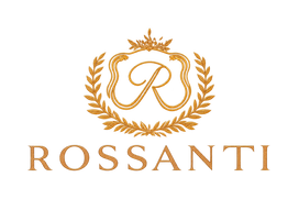 Rossanti logo with a gold R monogram, laurel wreath and brand name
