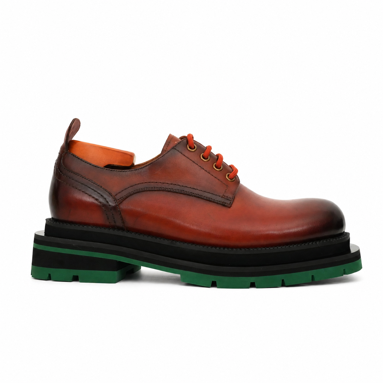 Burnished Brown Green-Sole Derby