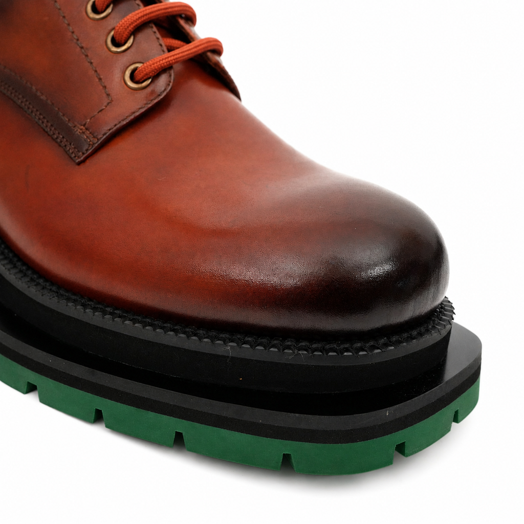 Burnished Brown Green-Sole Derby