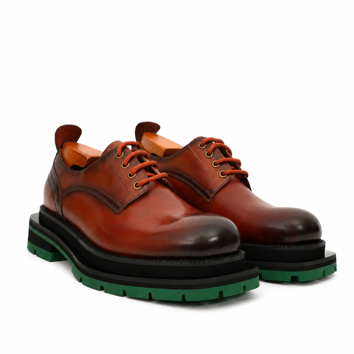 Burnished Brown Green-Sole Derby