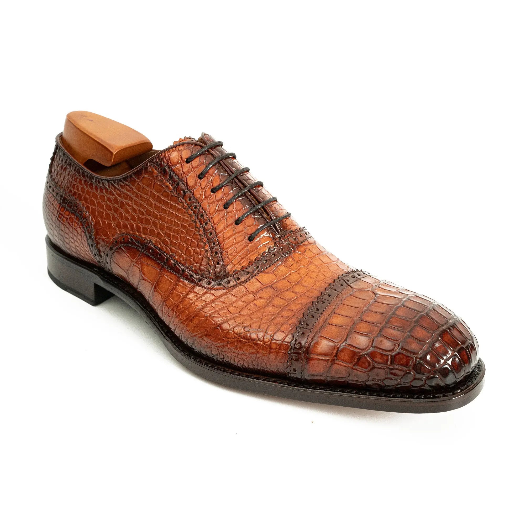 Cognac Croc-Embossed Oxford Shoe