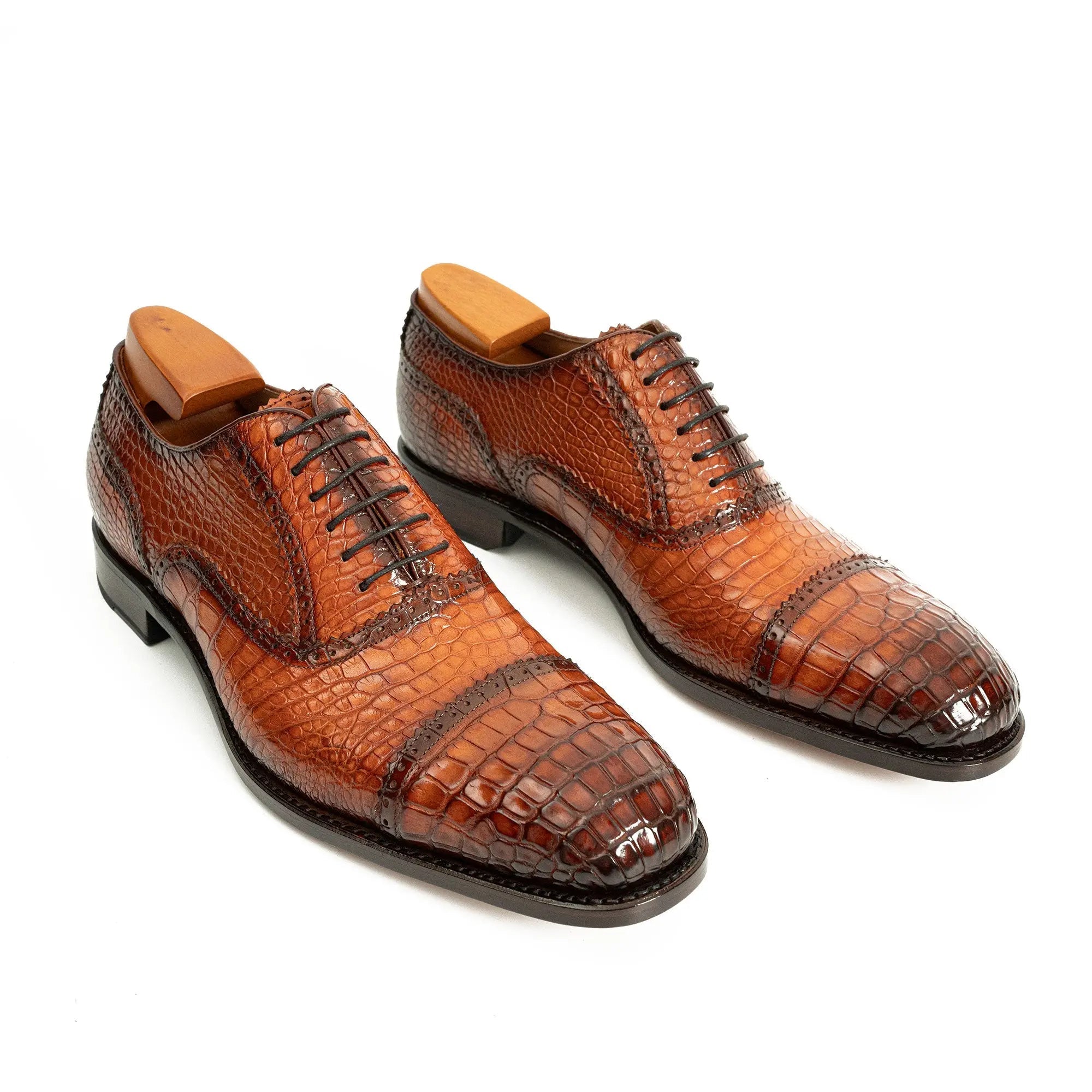 Cognac Croc-Embossed Oxford Shoe
