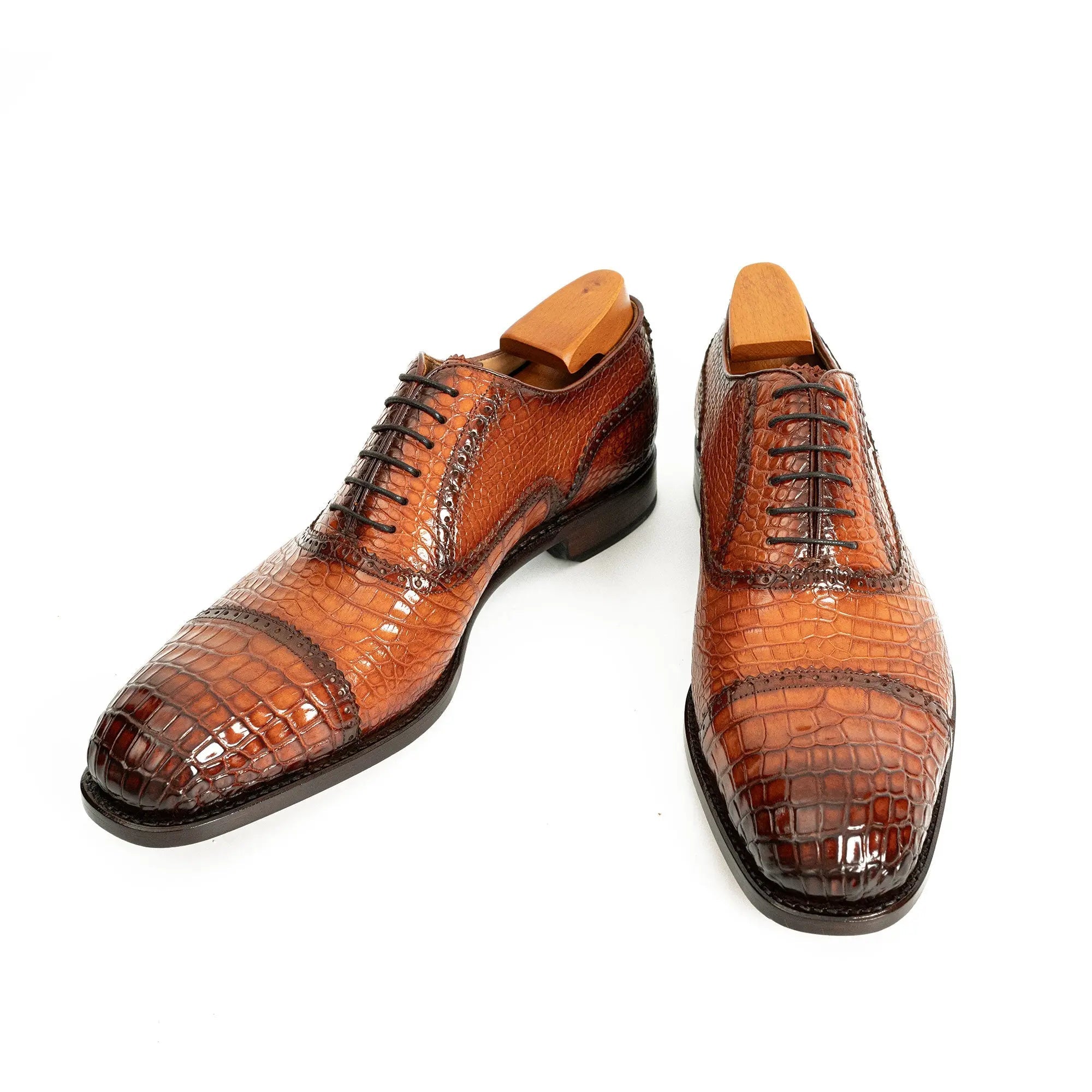 Cognac Croc-Embossed Oxford Shoe