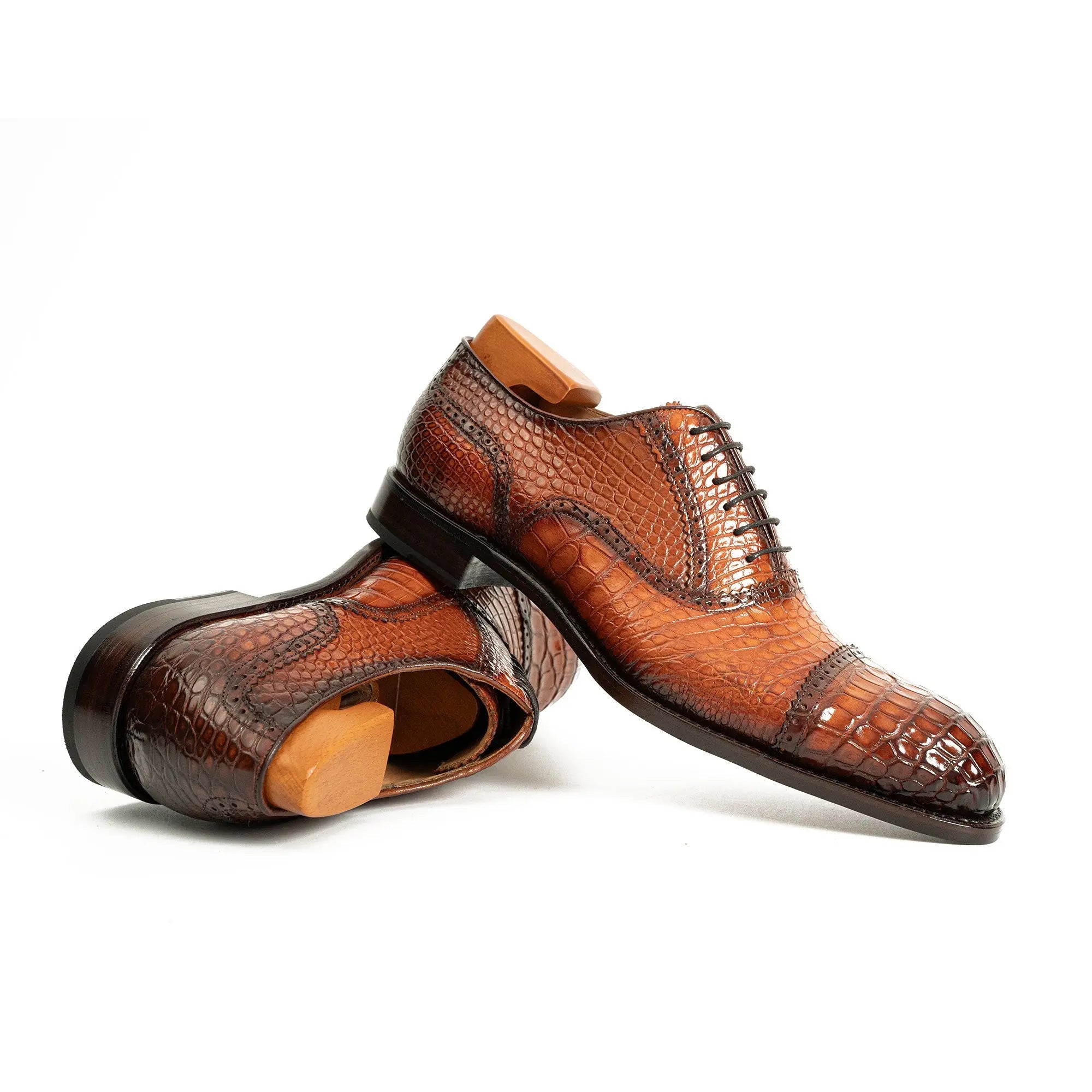 Cognac Croc-Embossed Oxford Shoe