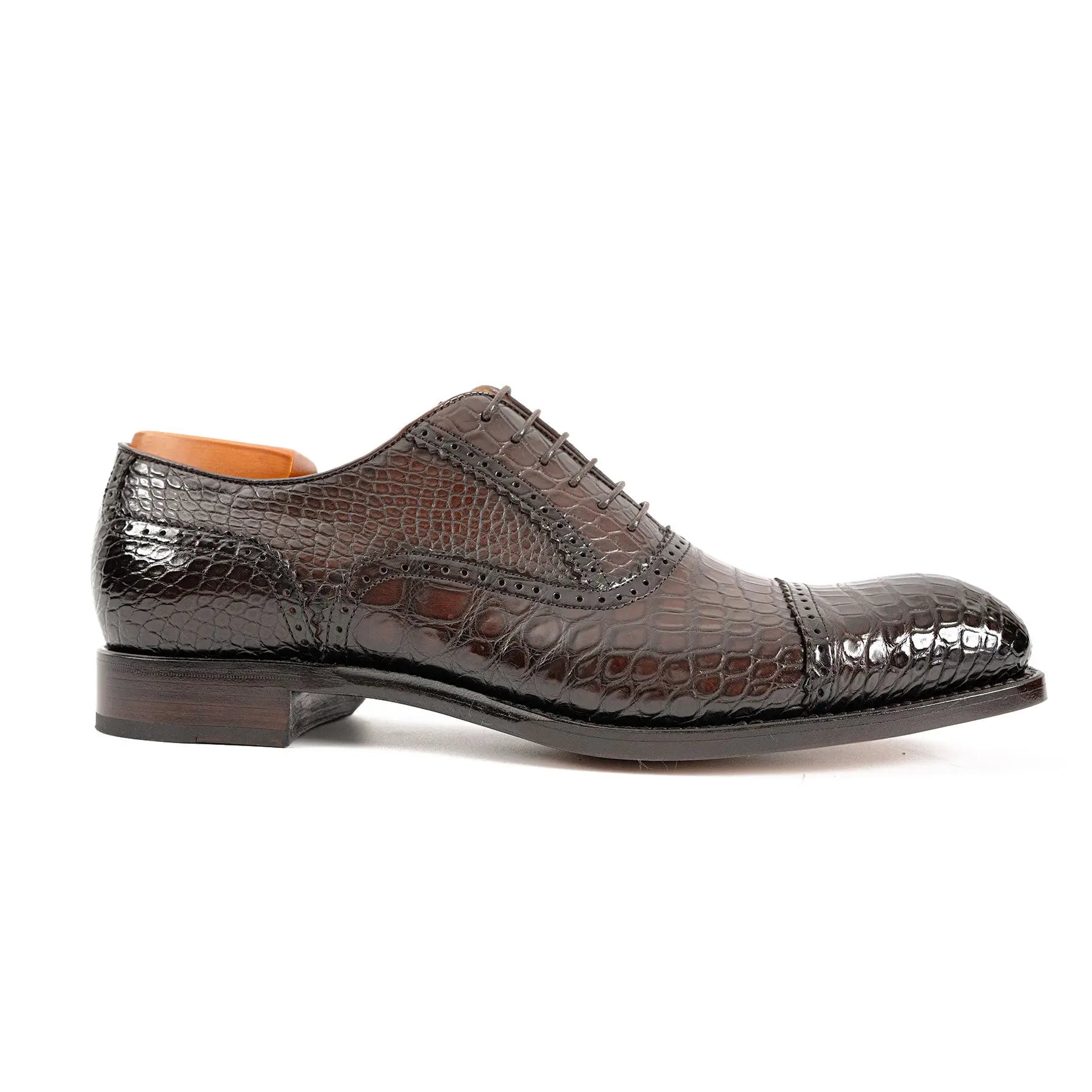 Dark Croc-Embossed Cap-Toe Oxford