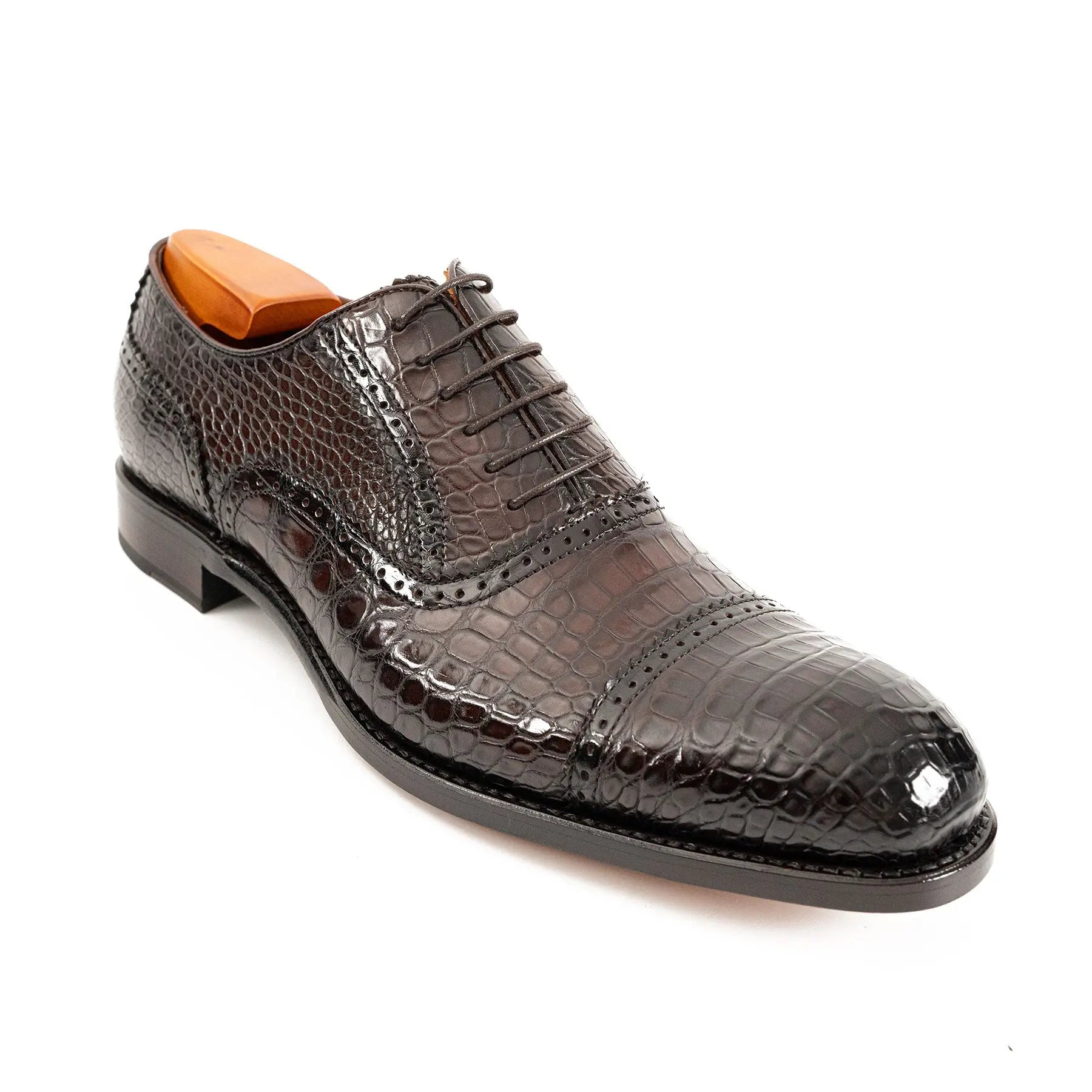 Dark Croc-Embossed Cap-Toe Oxford