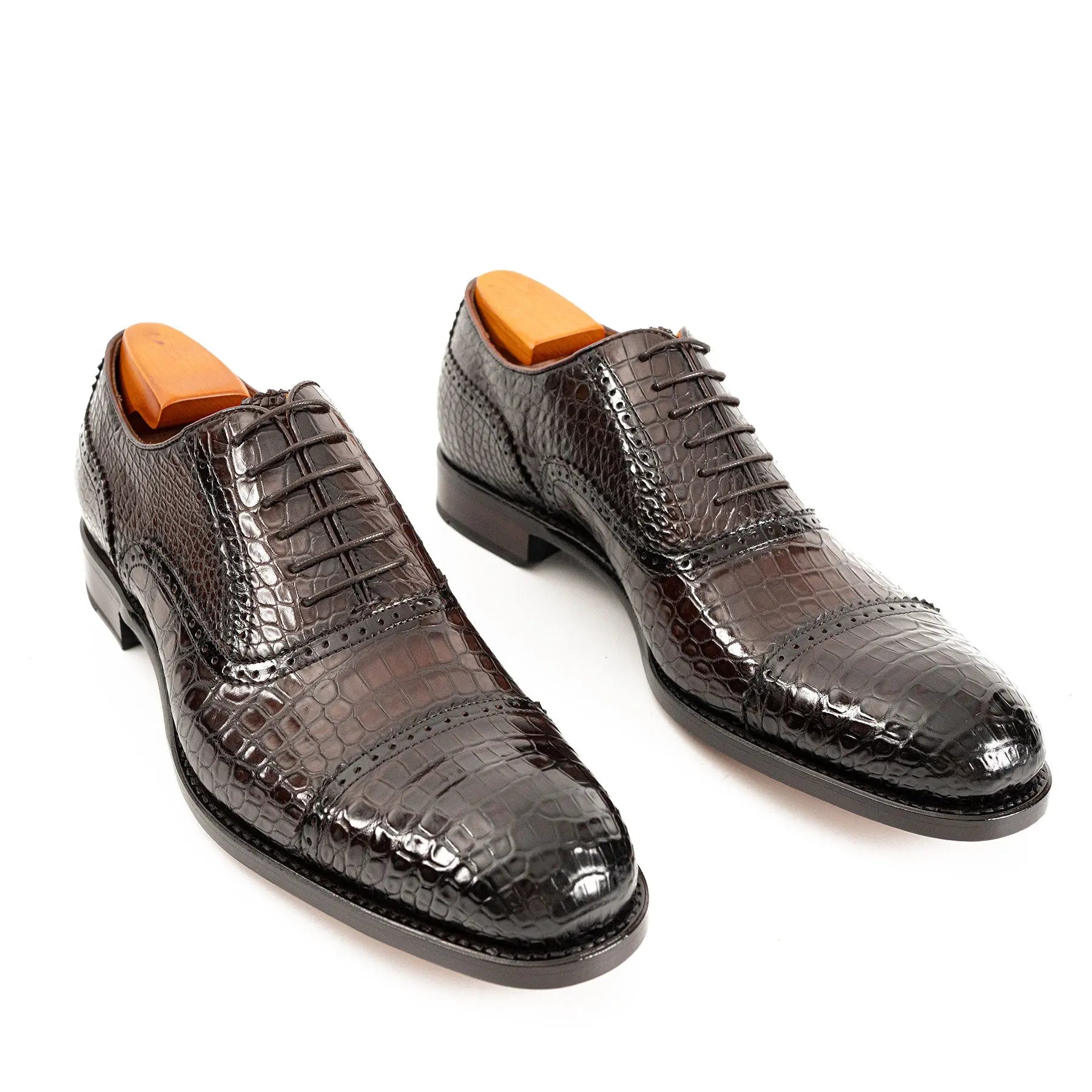 Dark Croc-Embossed Cap-Toe Oxford
