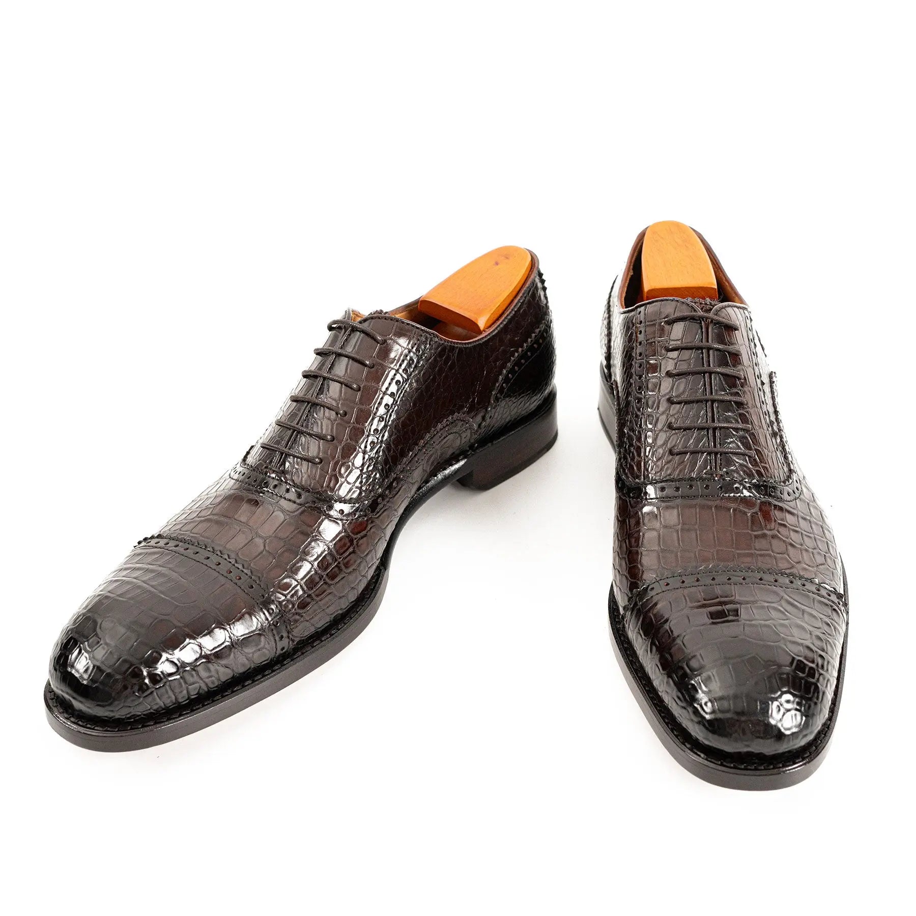 Dark Croc-Embossed Cap-Toe Oxford