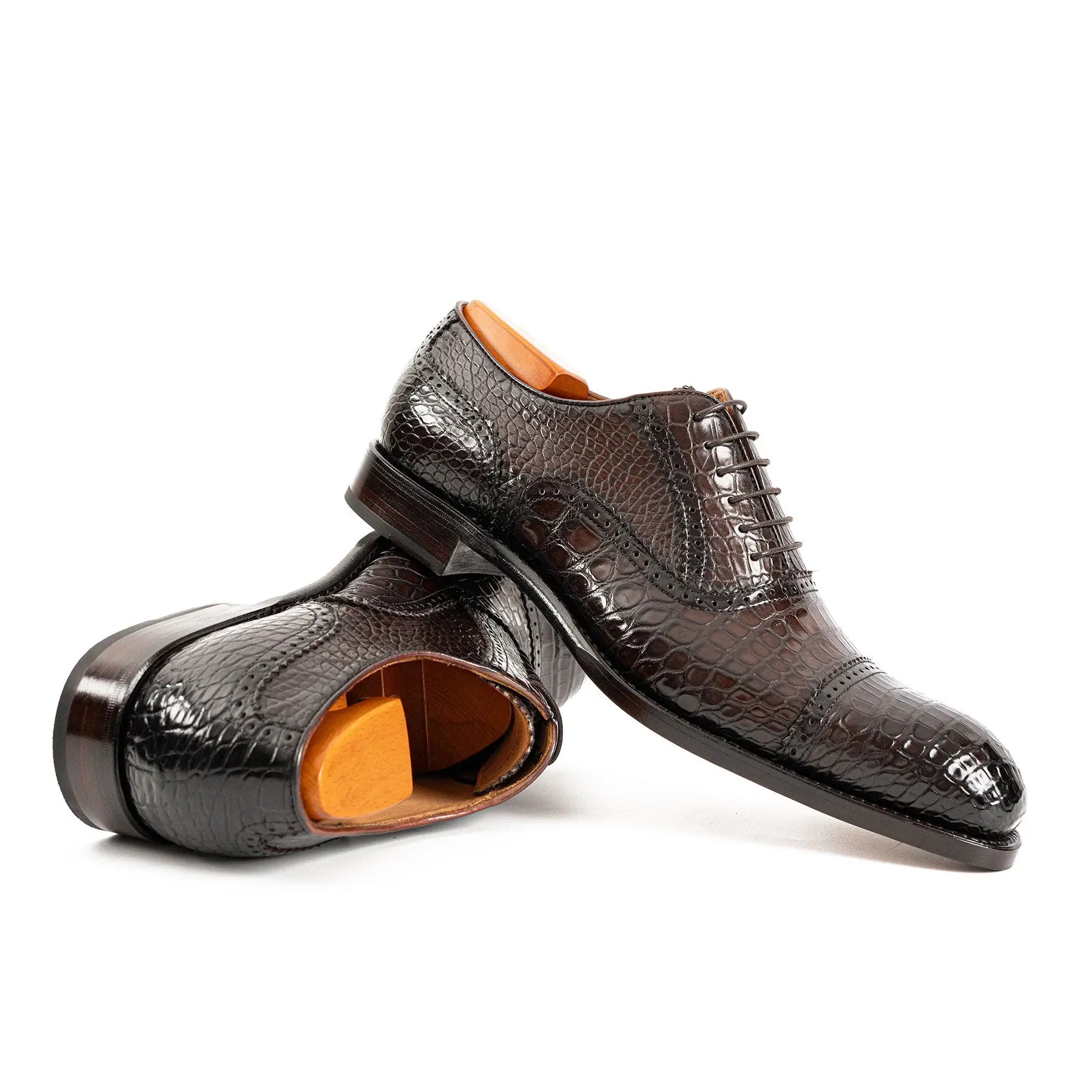Dark Croc-Embossed Cap-Toe Oxford