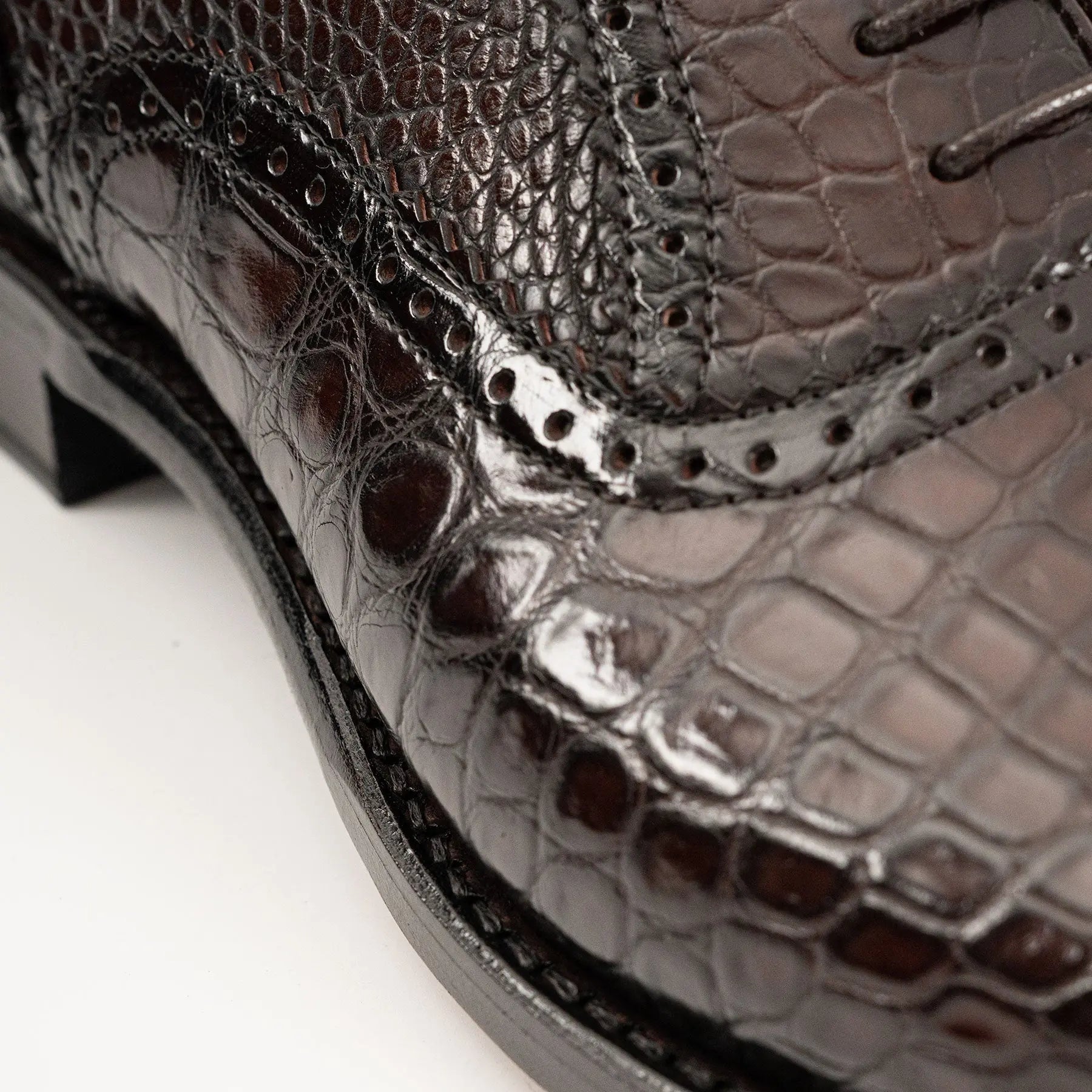 Dark Croc-Embossed Cap-Toe Oxford