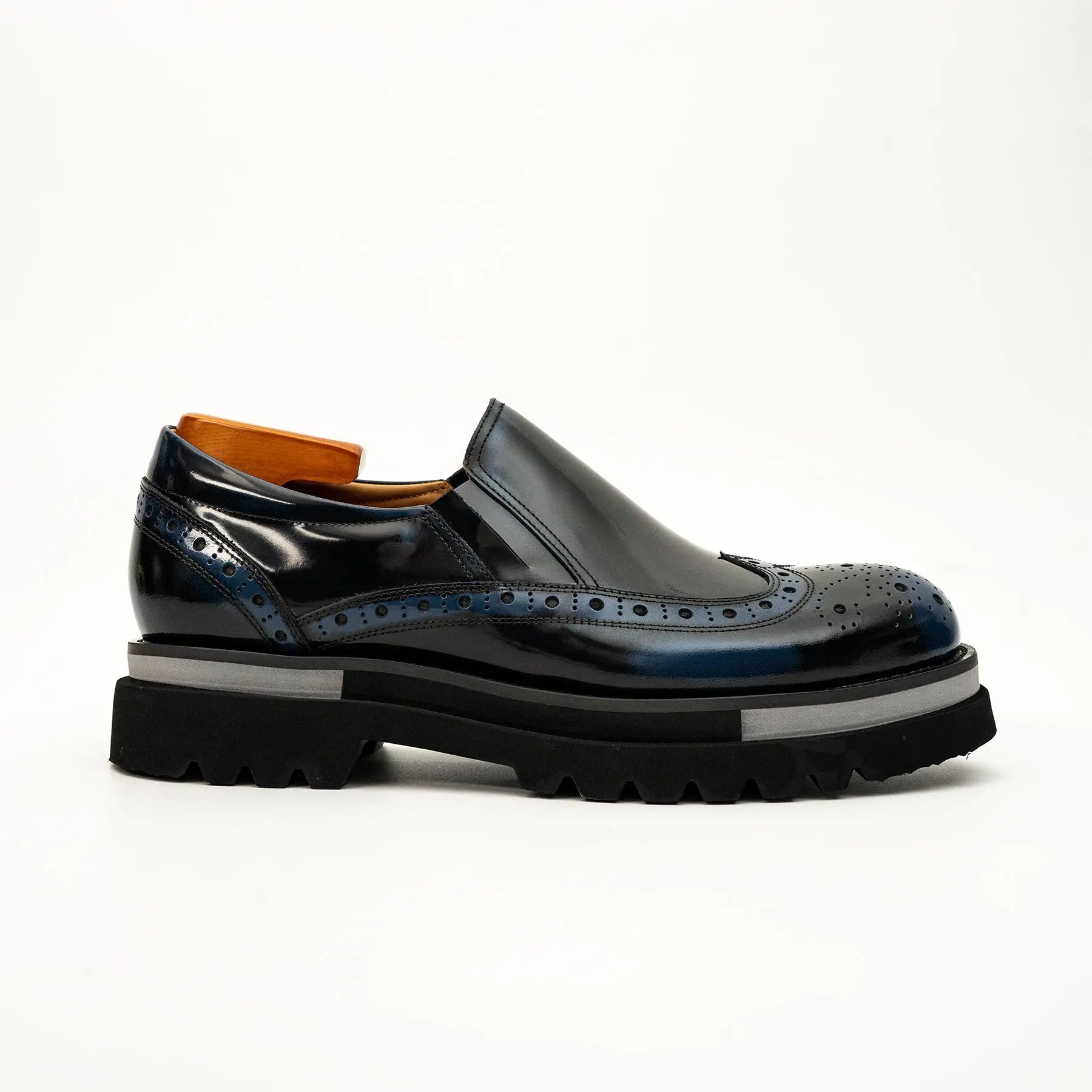 Black-Blue Brogue Lug-Sole Loafer