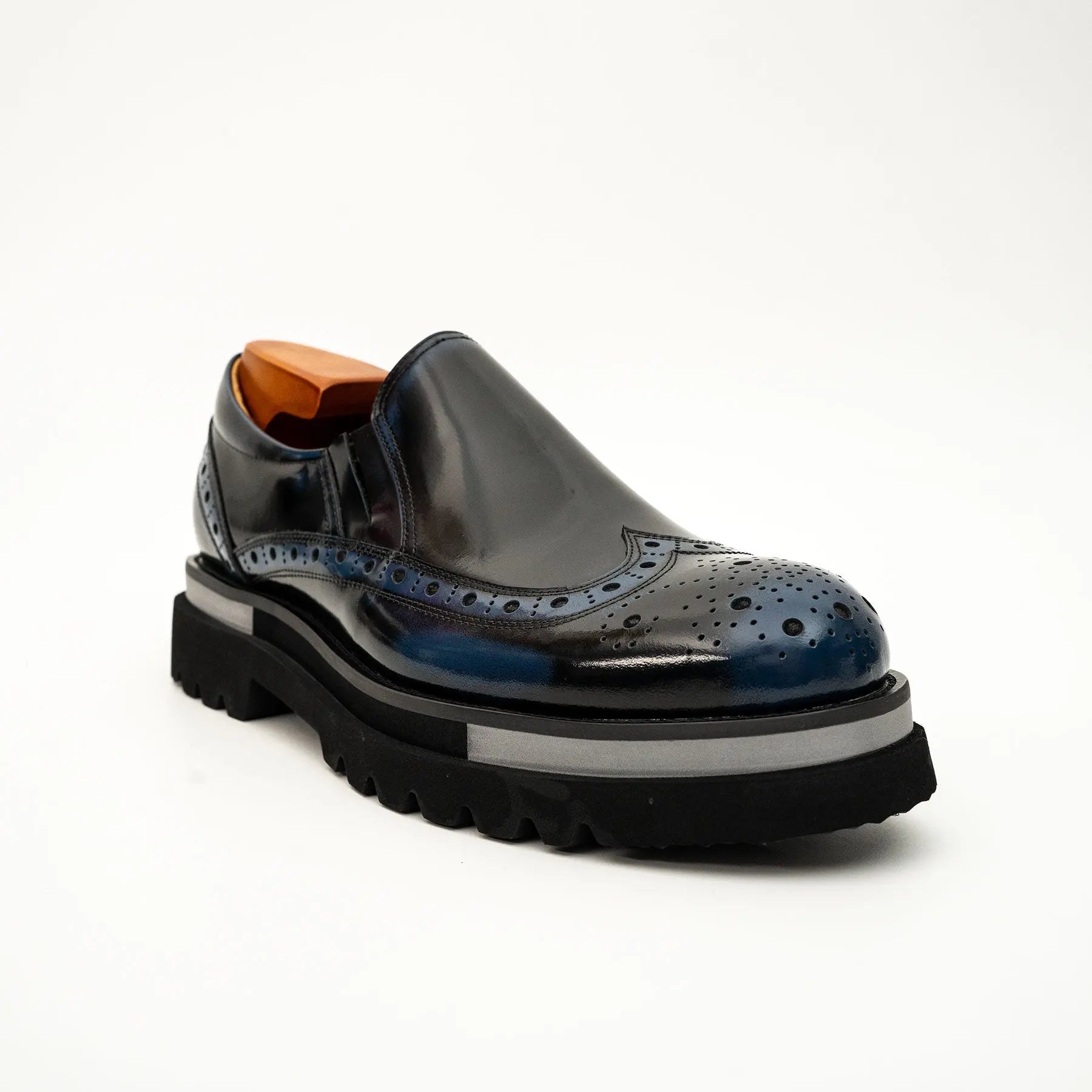 Black-Blue Brogue Lug-Sole Loafer