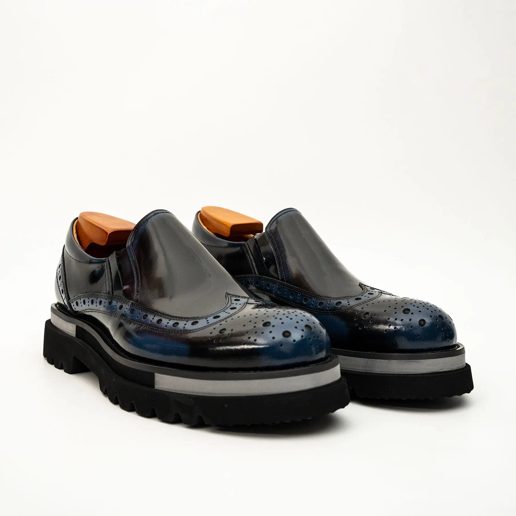 Black-Blue Brogue Lug-Sole Loafer