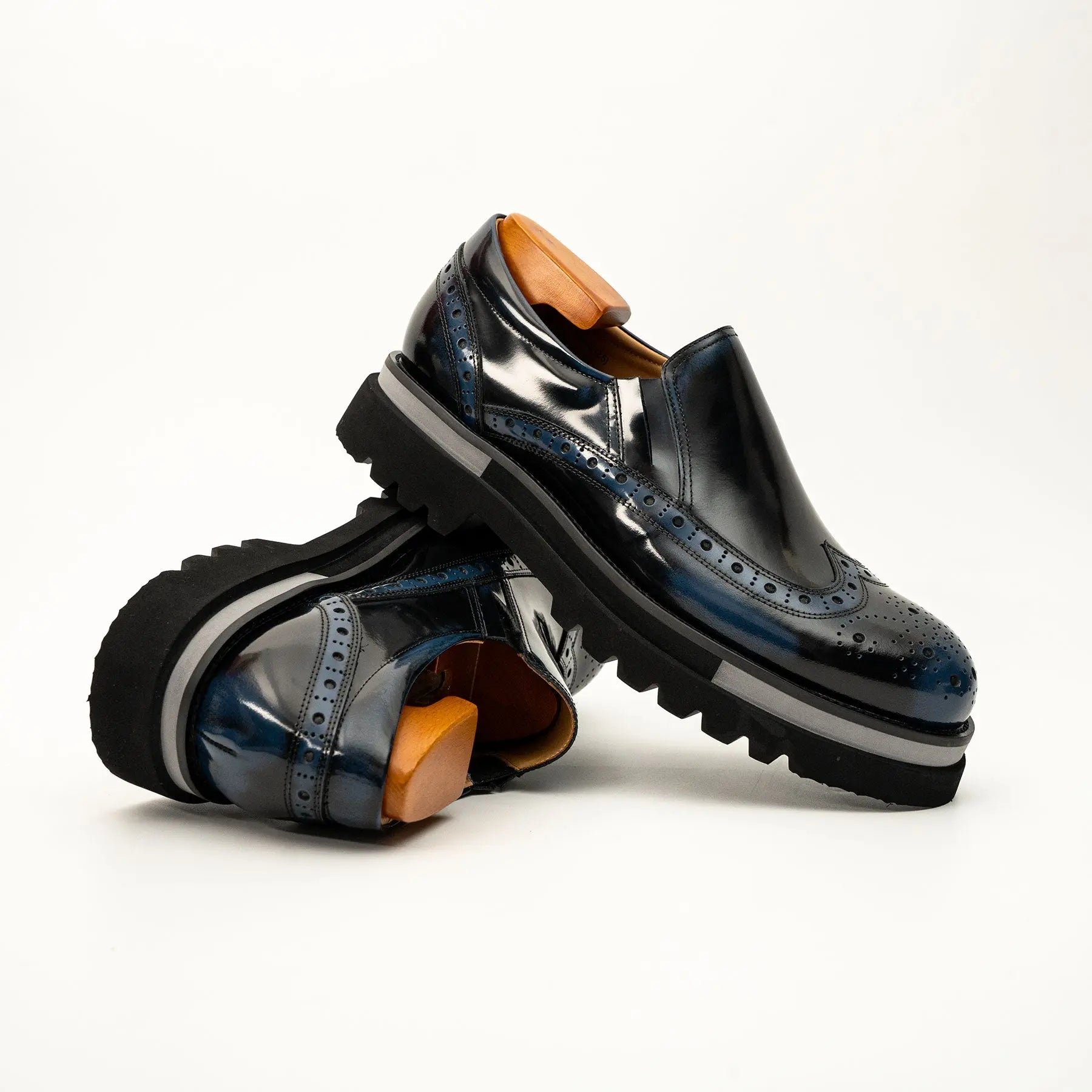 Black-Blue Brogue Lug-Sole Loafer