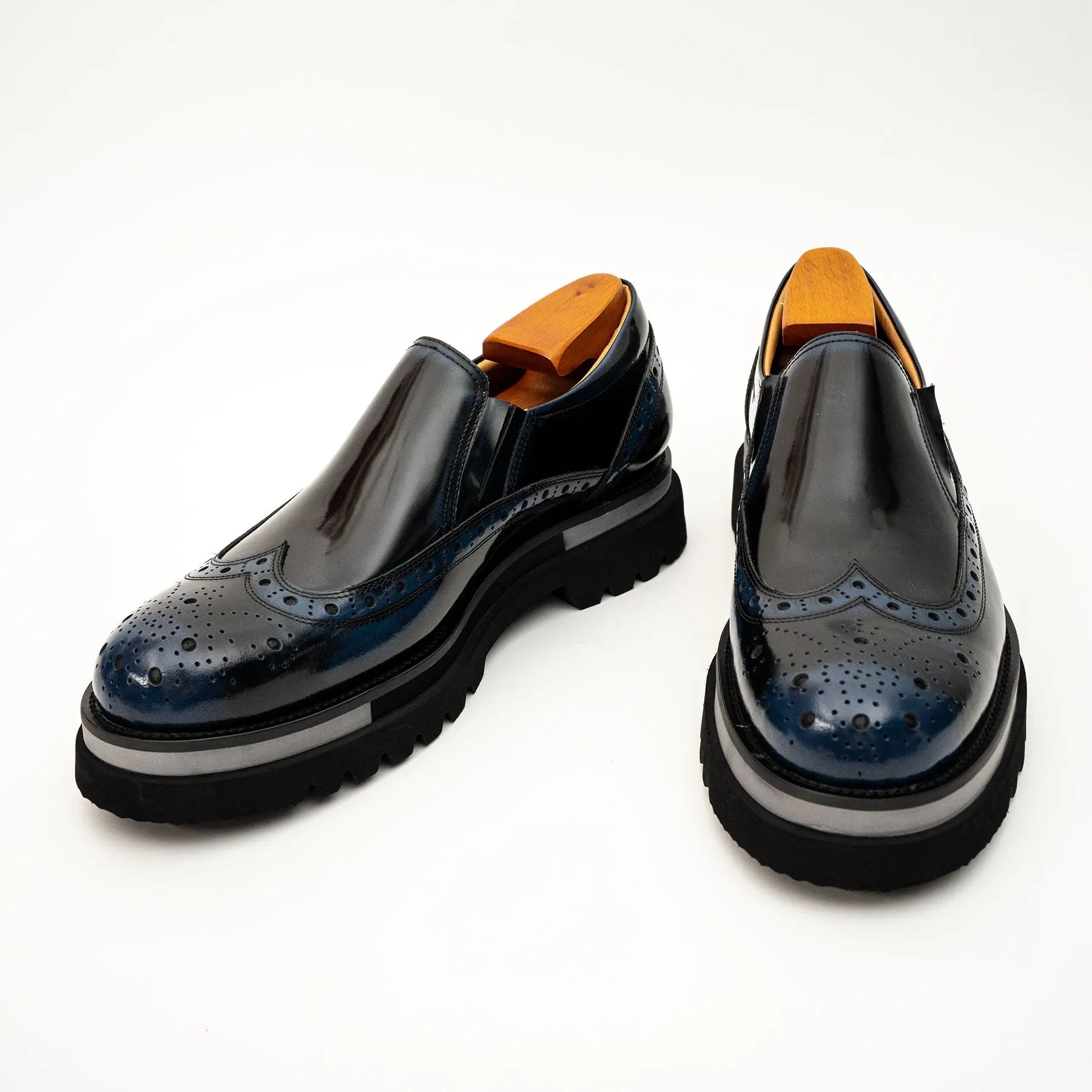 Black-Blue Brogue Lug-Sole Loafer