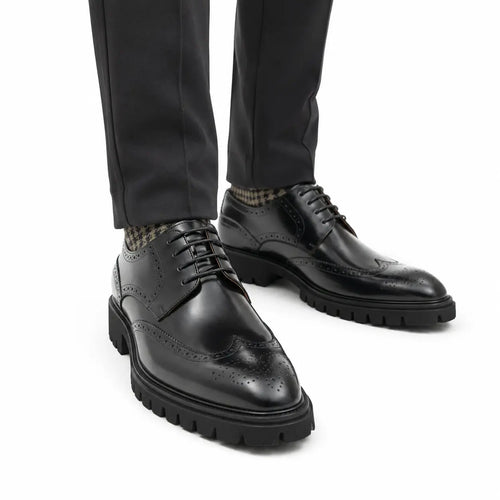 Black Brogue Derby Shoes with Lug Sole