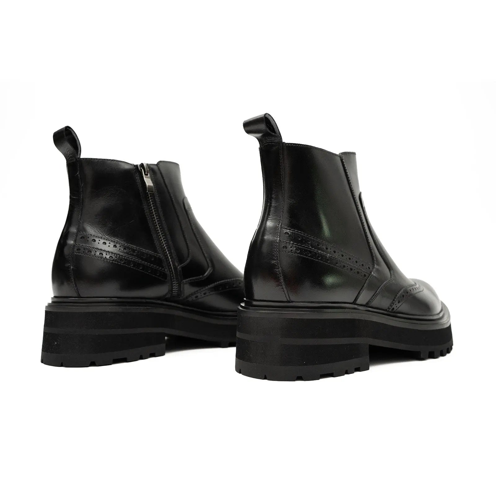 Black Brogued Chelsea Boots with Lug Sole