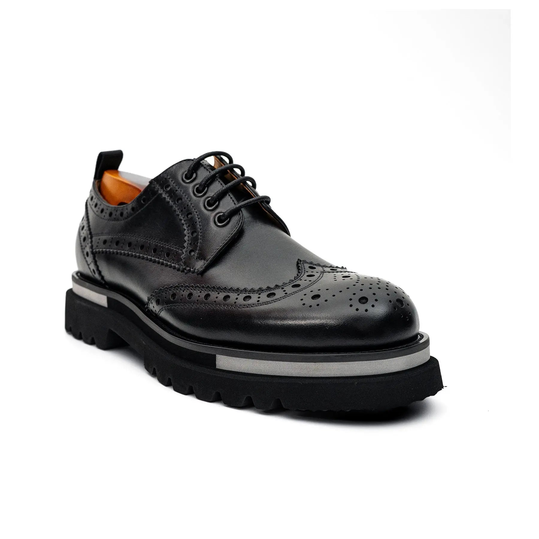 Black Brogue Lug-Sole Derby