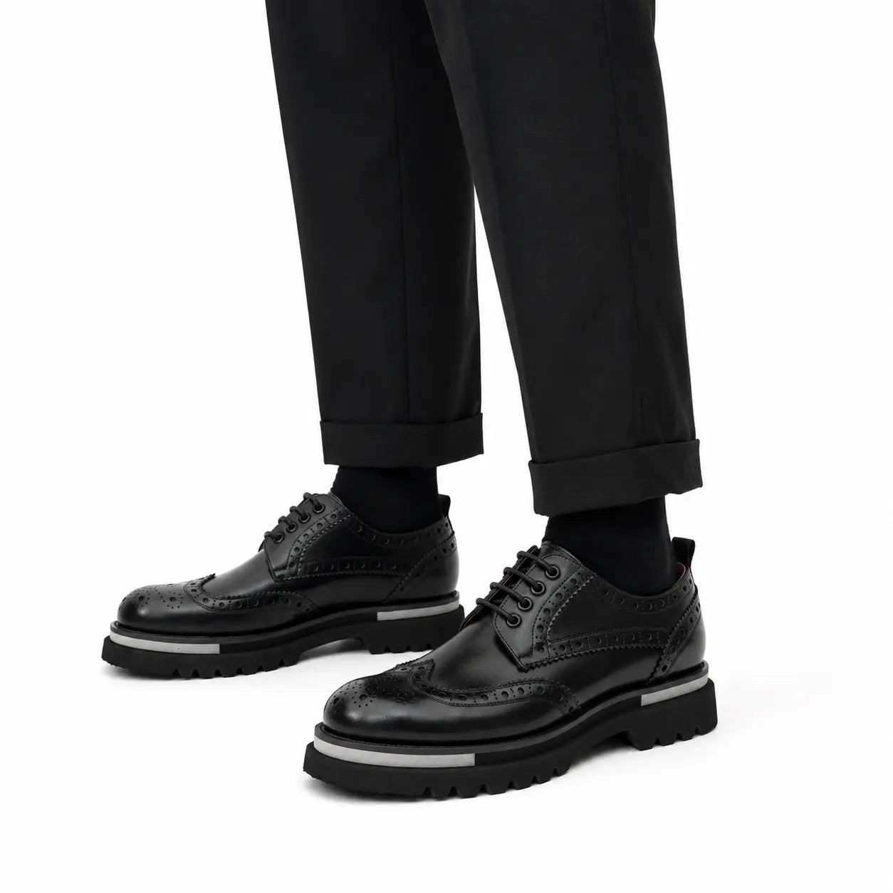 Black Brogue Lug-Sole Derby