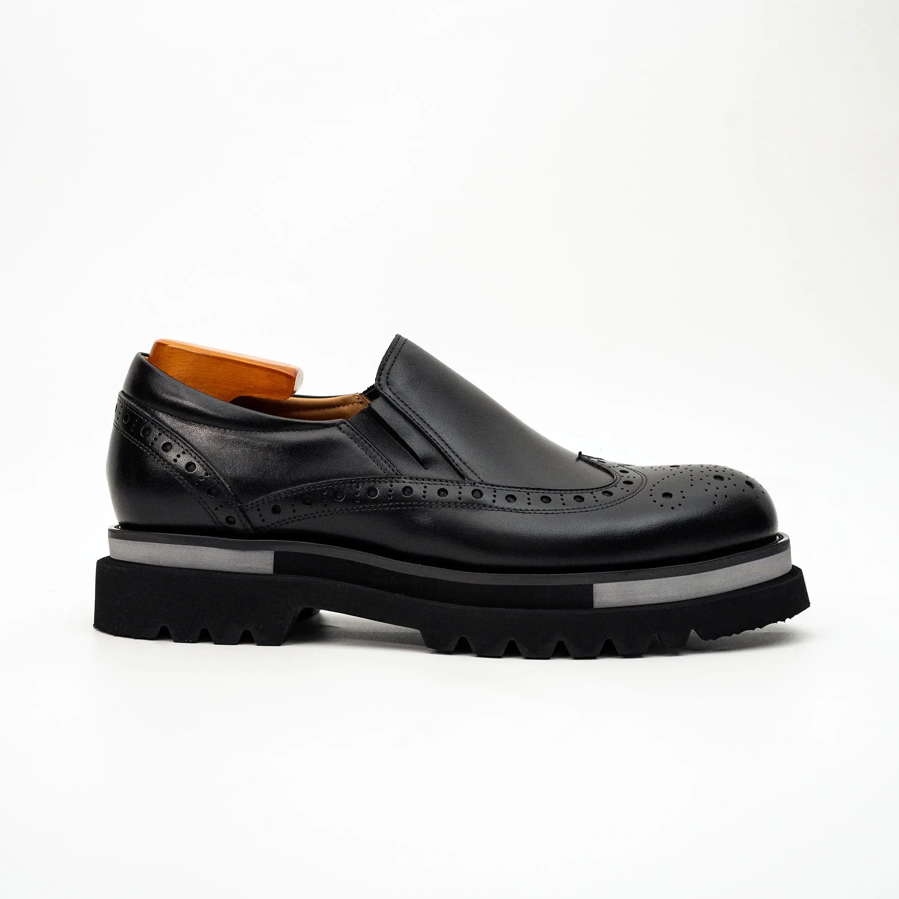 Black Brogue Lug-Sole Loafer