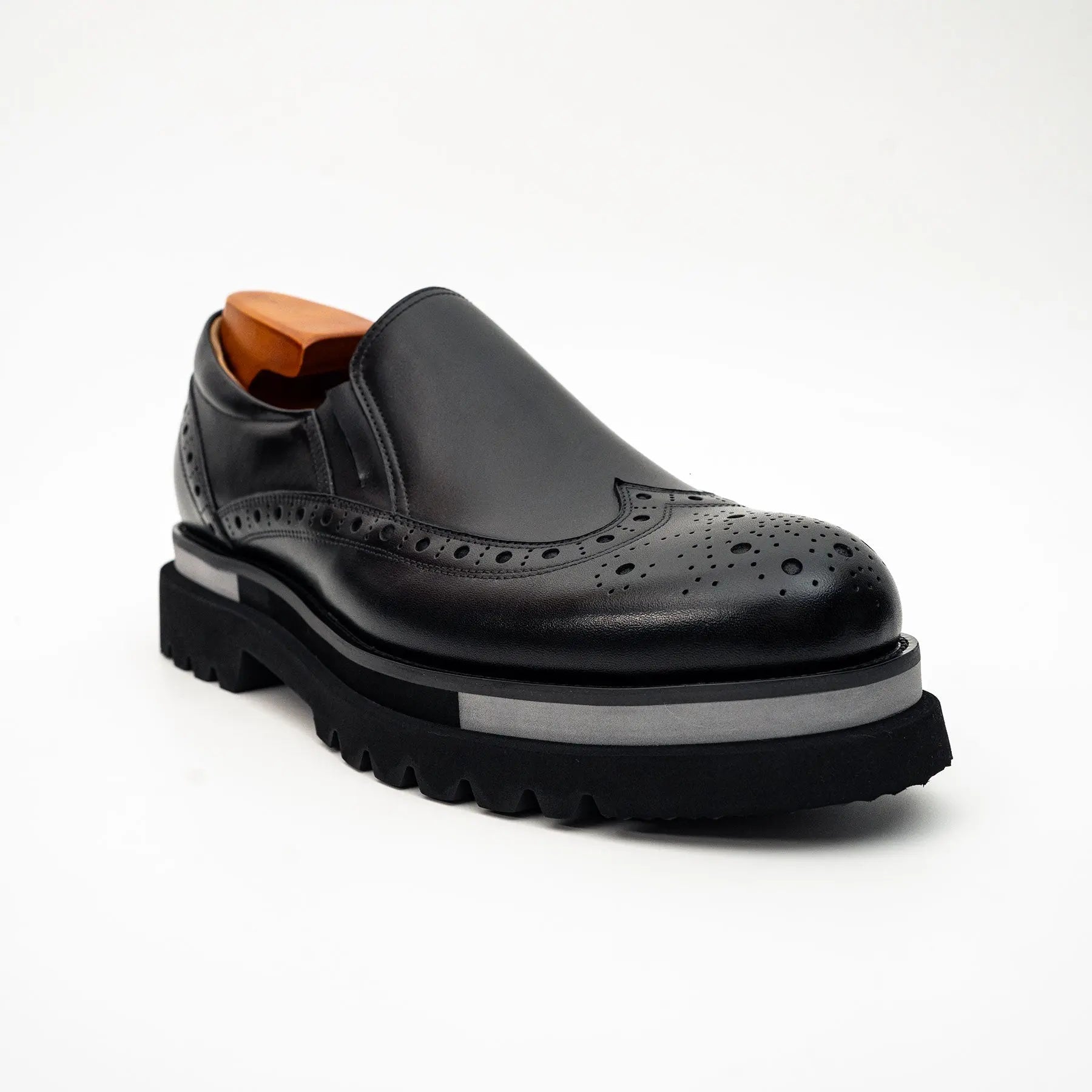 Black Brogue Lug-Sole Loafer