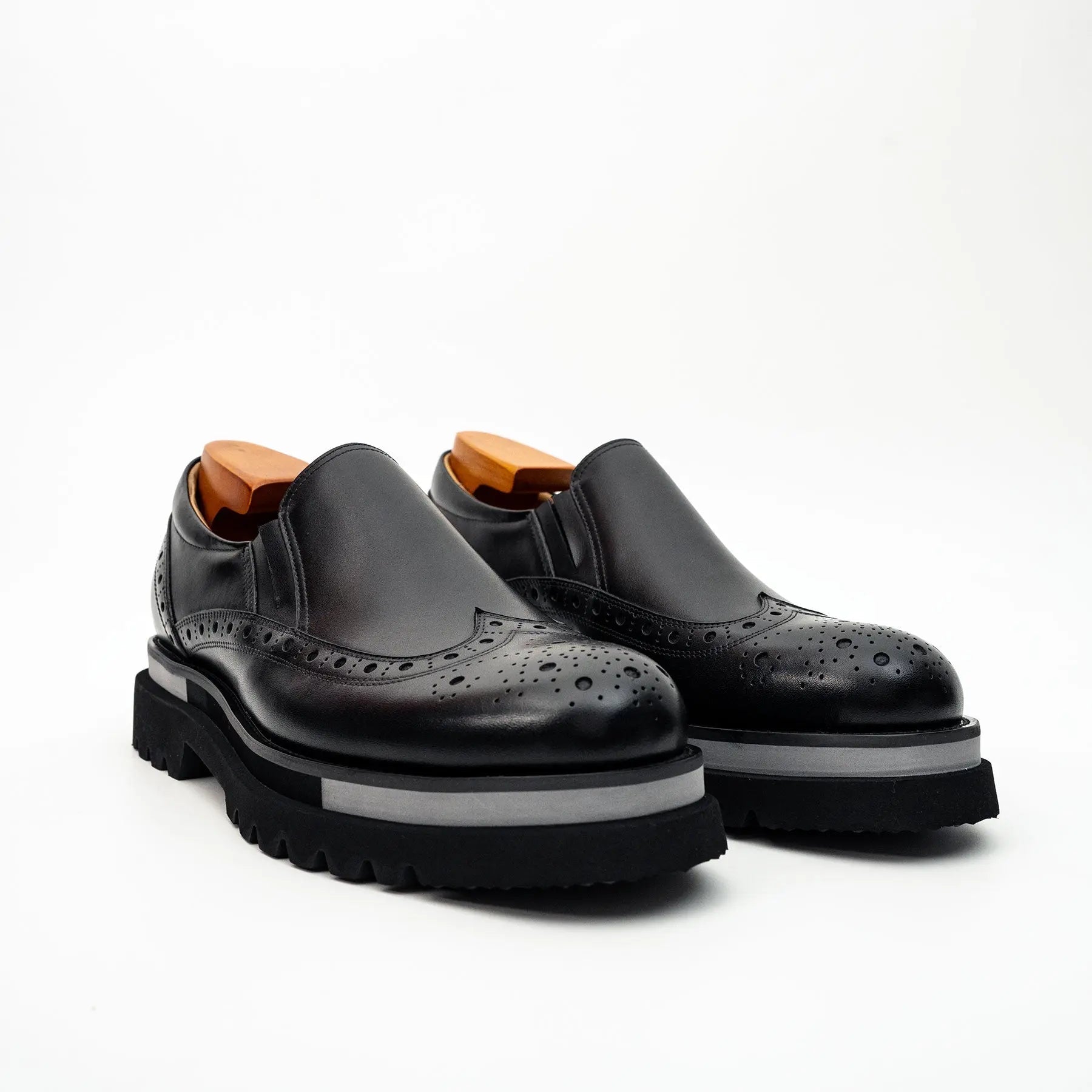 Black Brogue Lug-Sole Loafer