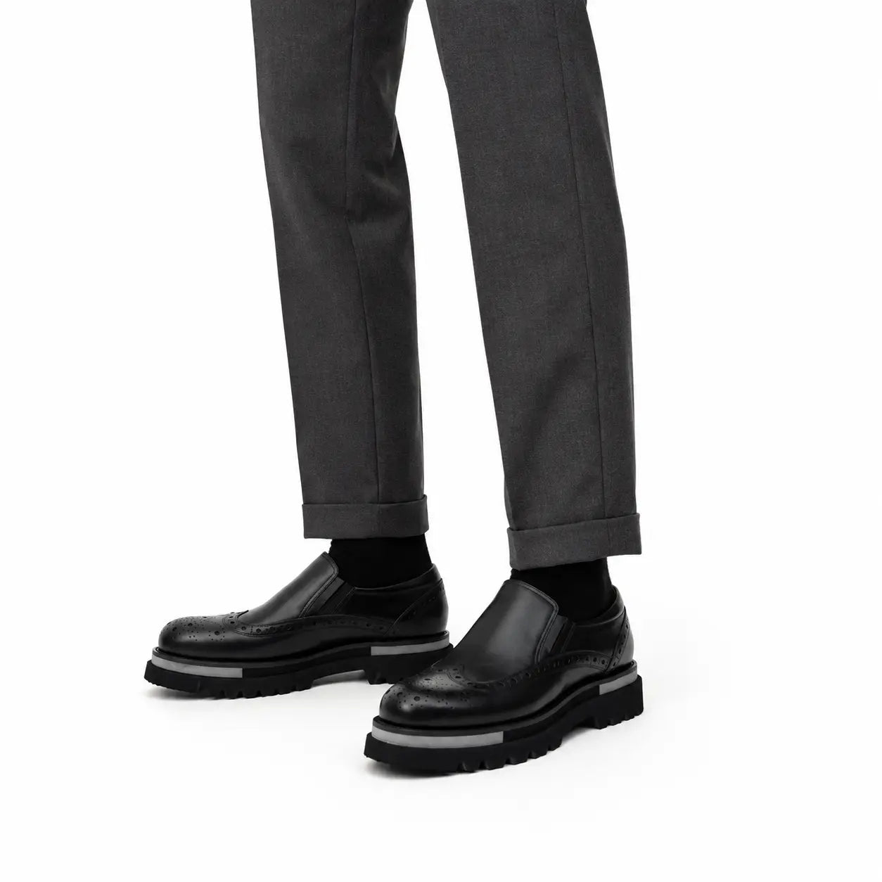 Black Brogue Lug-Sole Loafer