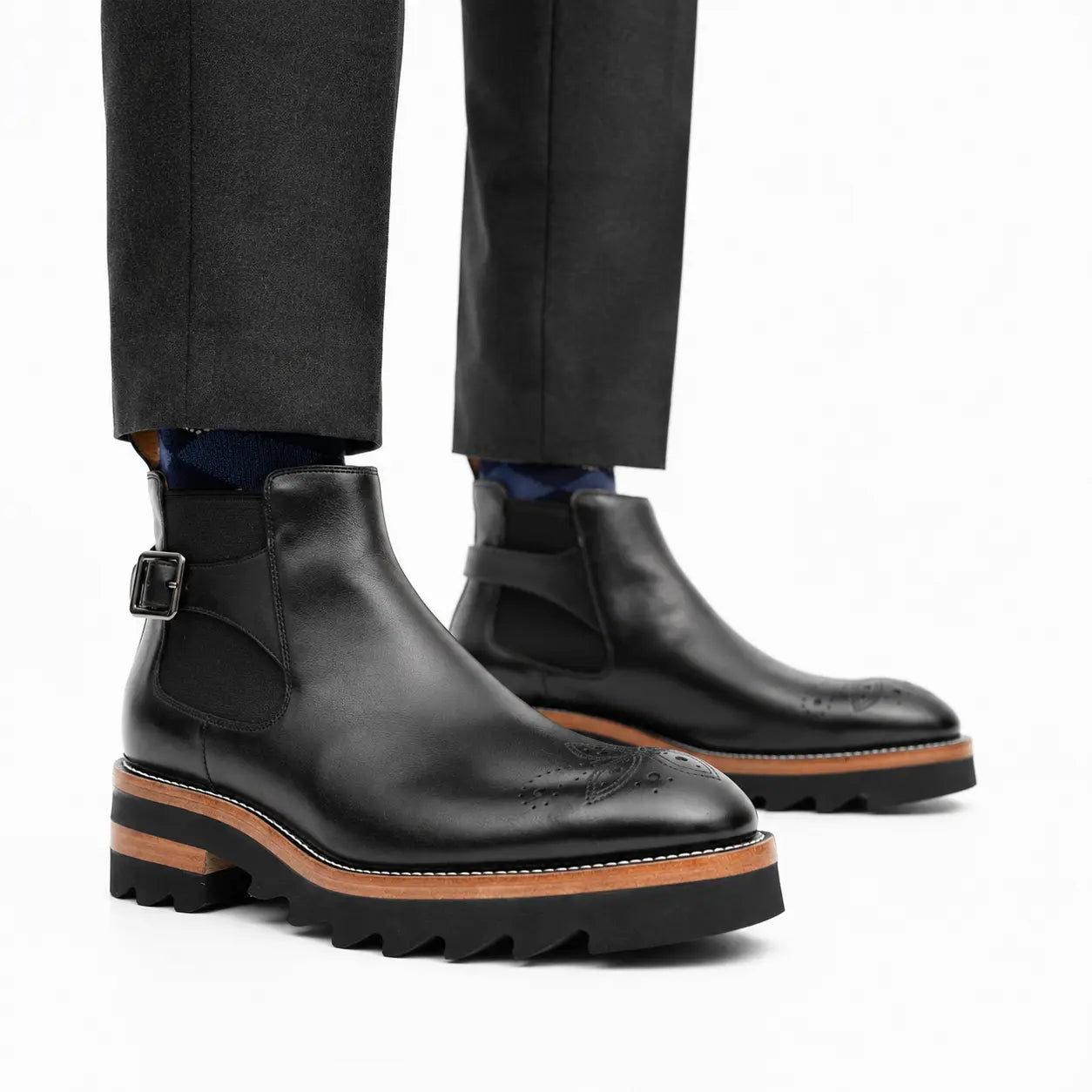 Black Buckled Chelsea Boots