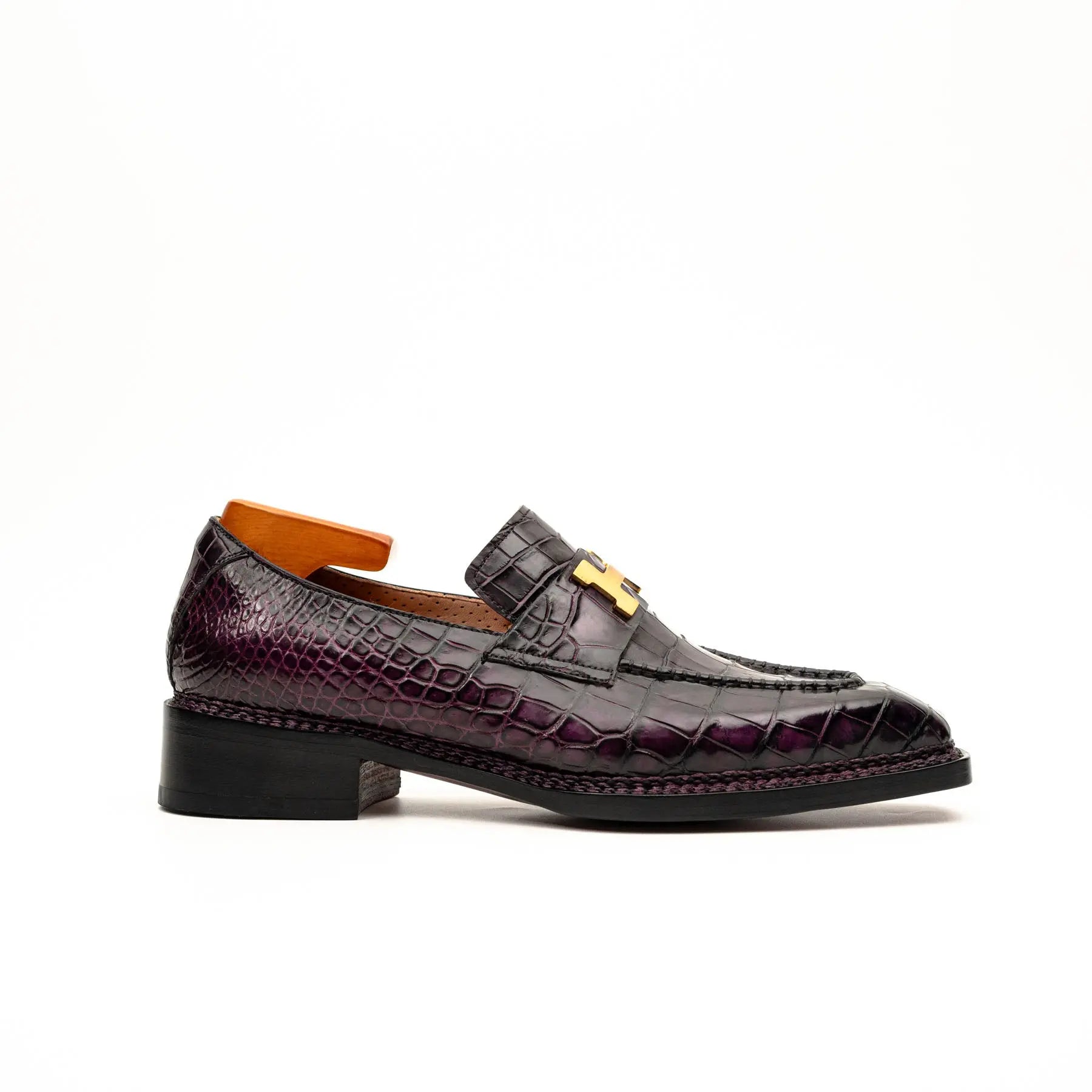 Black Burgundy Crocodile Bit Loafer
