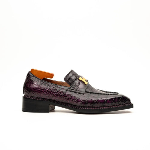 Black Burgundy Crocodile Bit Loafer