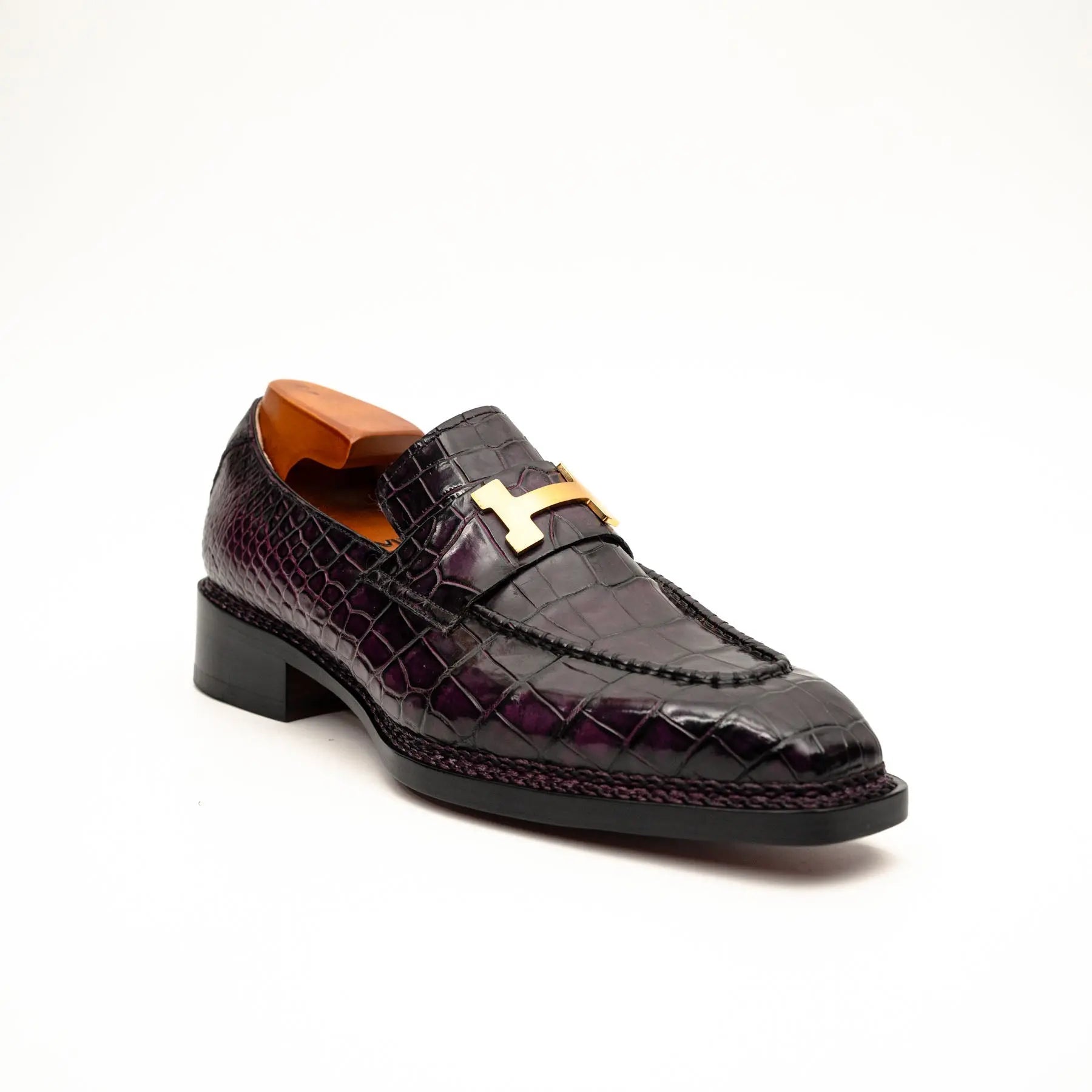 Black Burgundy Crocodile Bit Loafer
