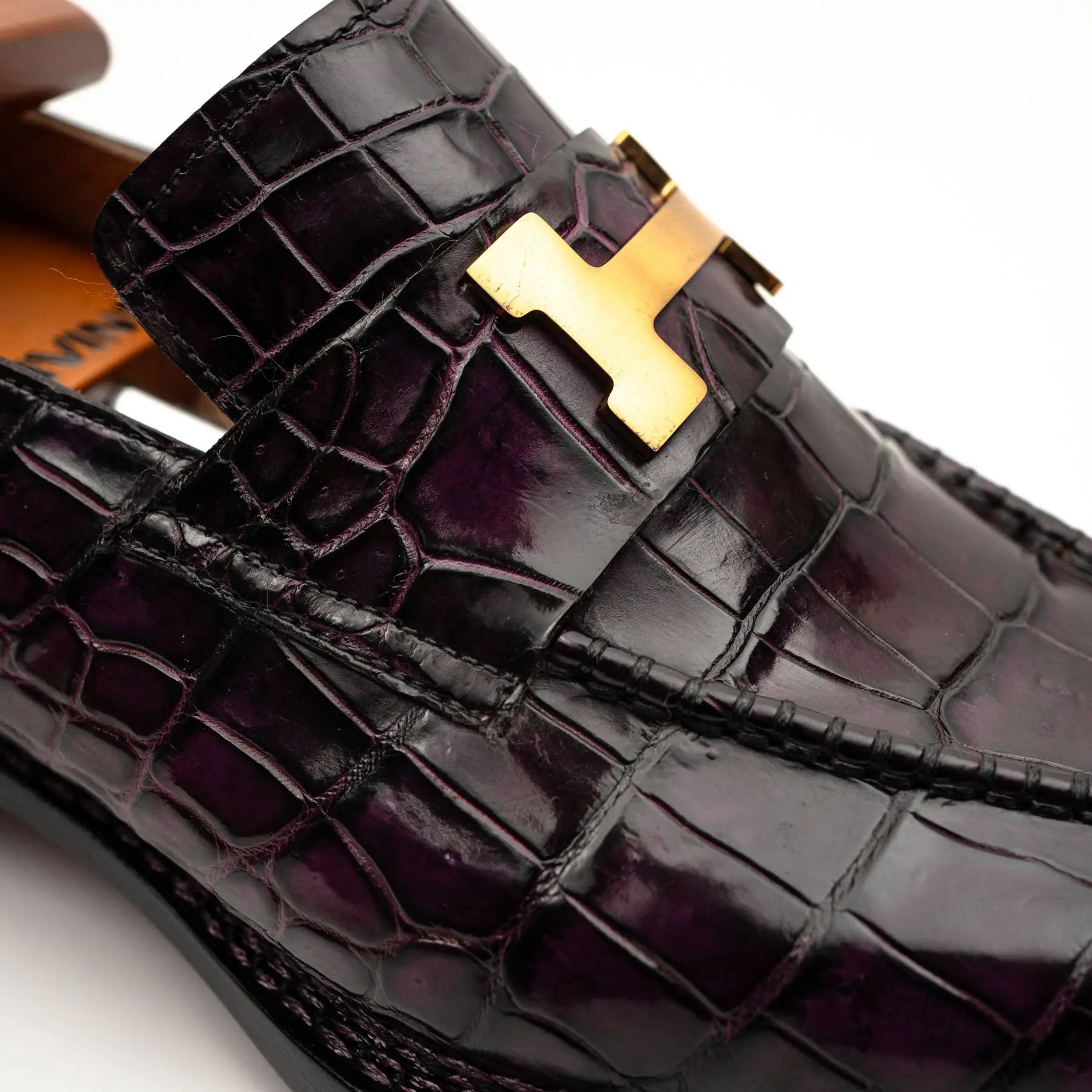 Black Burgundy Crocodile Bit Loafer